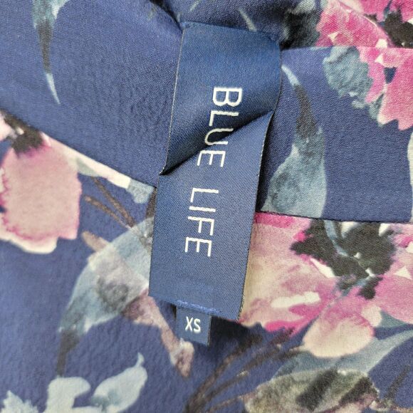 Blue Life Navy Floral Print Ruffled Faux Wrap High Low Skirt XS - Picture 5 of 9